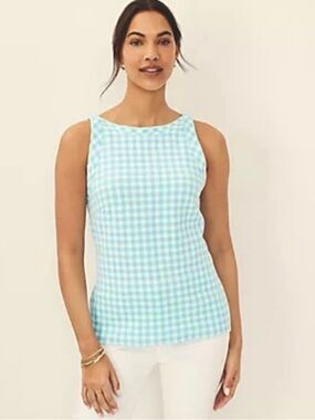 Ann Taylor Sleeveless Aqua Gingham Shell Top -in Aqua MP